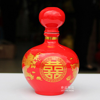 1斤中国红婚庆陶瓷酒瓶 龙凤呈祥
