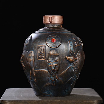 5斤10斤复古雕刻陶瓷酒坛（五牛图）