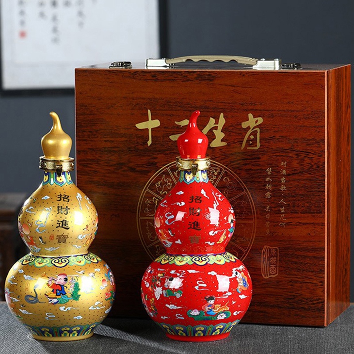 3斤装葫芦陶瓷酒坛（十二生肖）(图1)