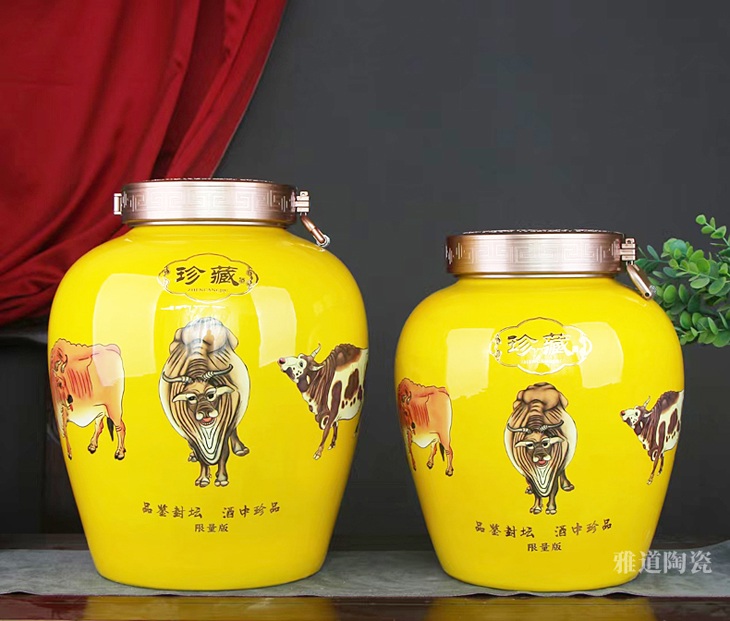 20斤30斤50斤高档陶瓷酒坛（五牛图）(图3)