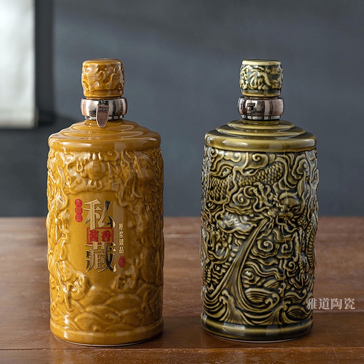 一斤装雕刻龙纹私藏陶瓷酒坛礼盒(图2)