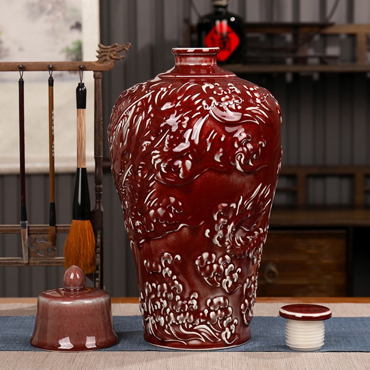 5斤10斤郎红复古梅瓶陶瓷酒坛(图6)