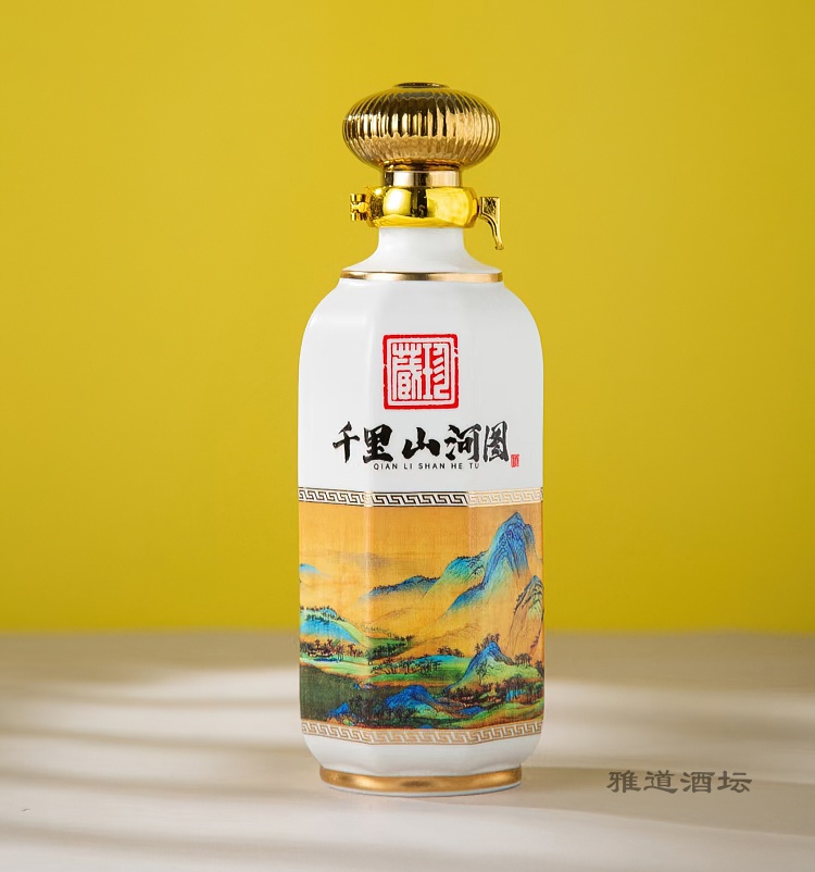 1斤工艺陶瓷酒瓶（千里江山图 ）(图3)
