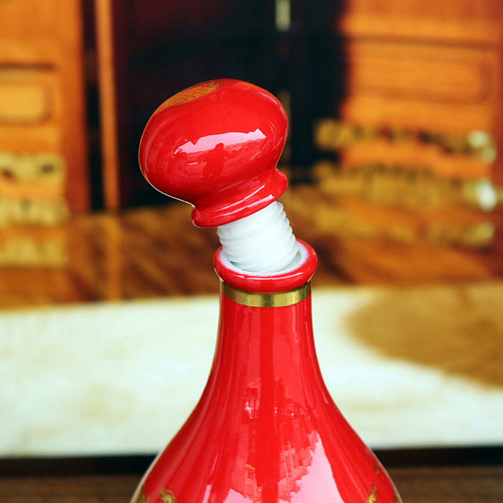 景德镇1斤红色喜字婚庆陶瓷酒瓶