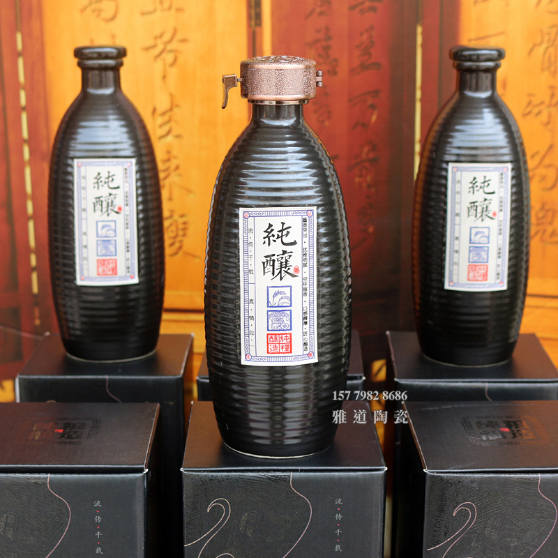 景德镇1斤纯酿黑色陶瓷酒坛6瓶装