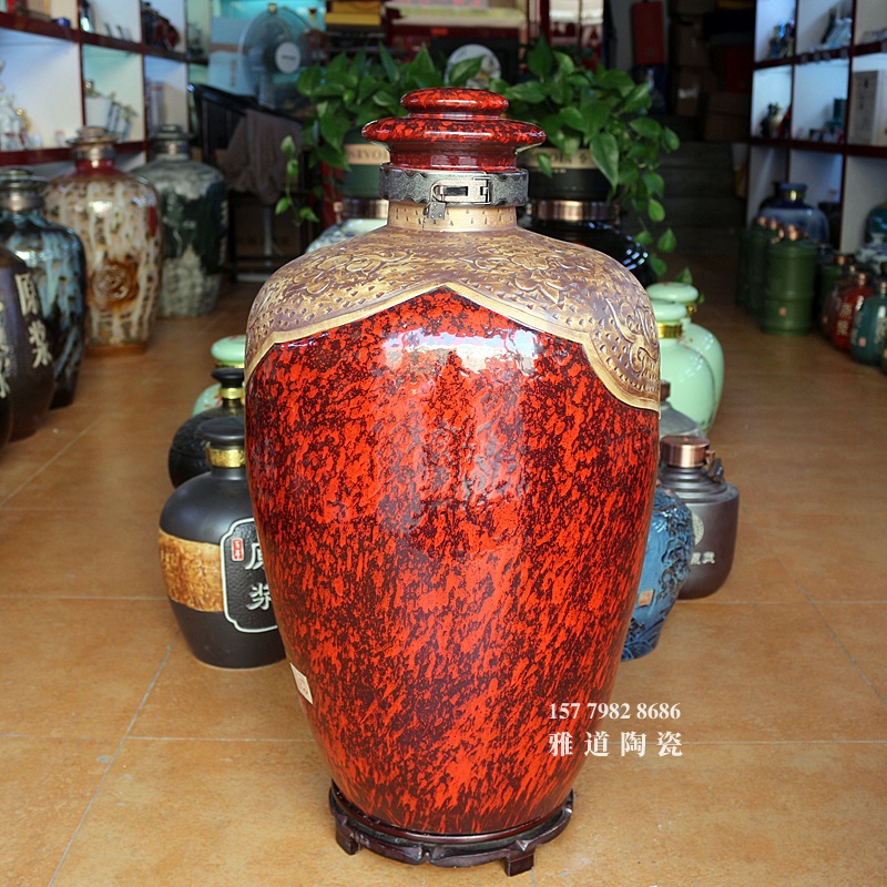 60斤100斤红色高温窑变陶瓷酒坛